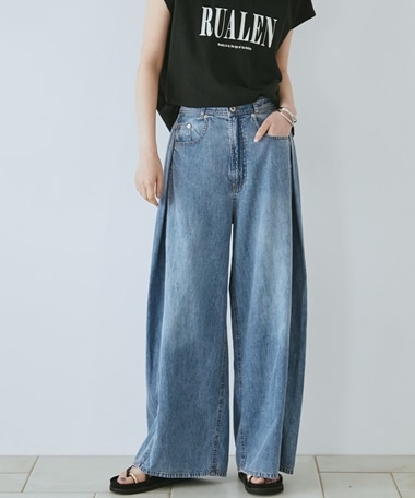 コットンリネンワイドデニムパンツ