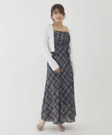 チェックシフォンドロストキャミワンピース
