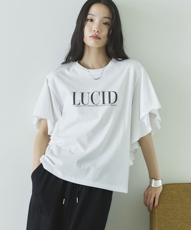 袖フリルプリントＴシャツ