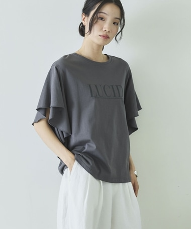 袖フリルプリントＴシャツ