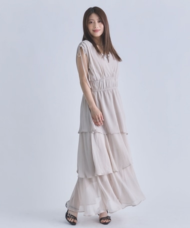 フリルティアードカシュクールノースリワンピース