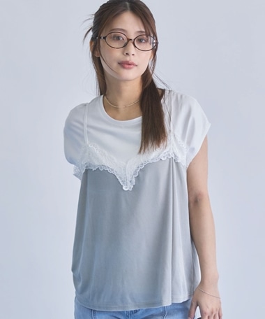 レーストリムベロアビスチェ×フレンチＴＥＥ　ＳＥＴ