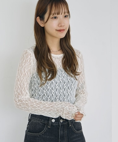 フロッキードットアソートカットレースＴＯＰＳ