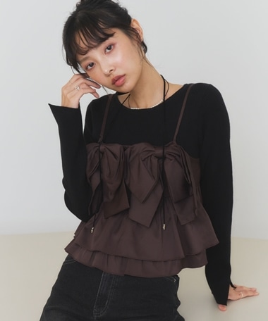 ダブルリボンペプラムビスチェ×リブニットＰＯ　ＳＥＴ