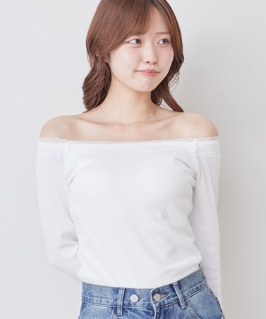 レーストリムカップ付オフショルＴＯＰＳ