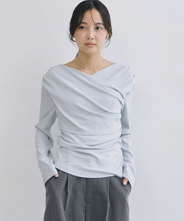 【ＯＮかわ】タックドレープオフショルスラブカットＴＯＰＳ