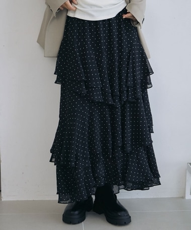 ドットアソートアシメフリルティアードスカート