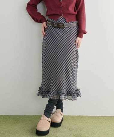 チェックフリルミディスカート