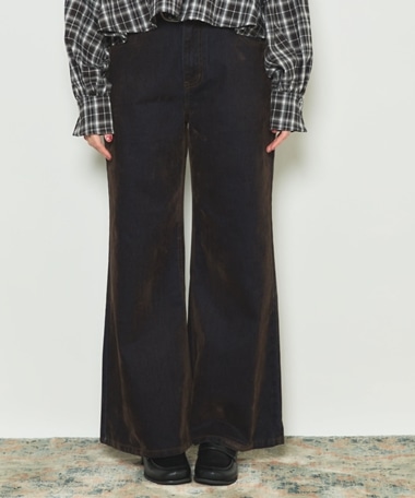 フロッキーストレートフレアデニムパンツ