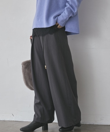 ベルト付きタックワイドパンツ