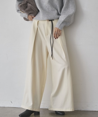 ベルト付きタックワイドパンツ